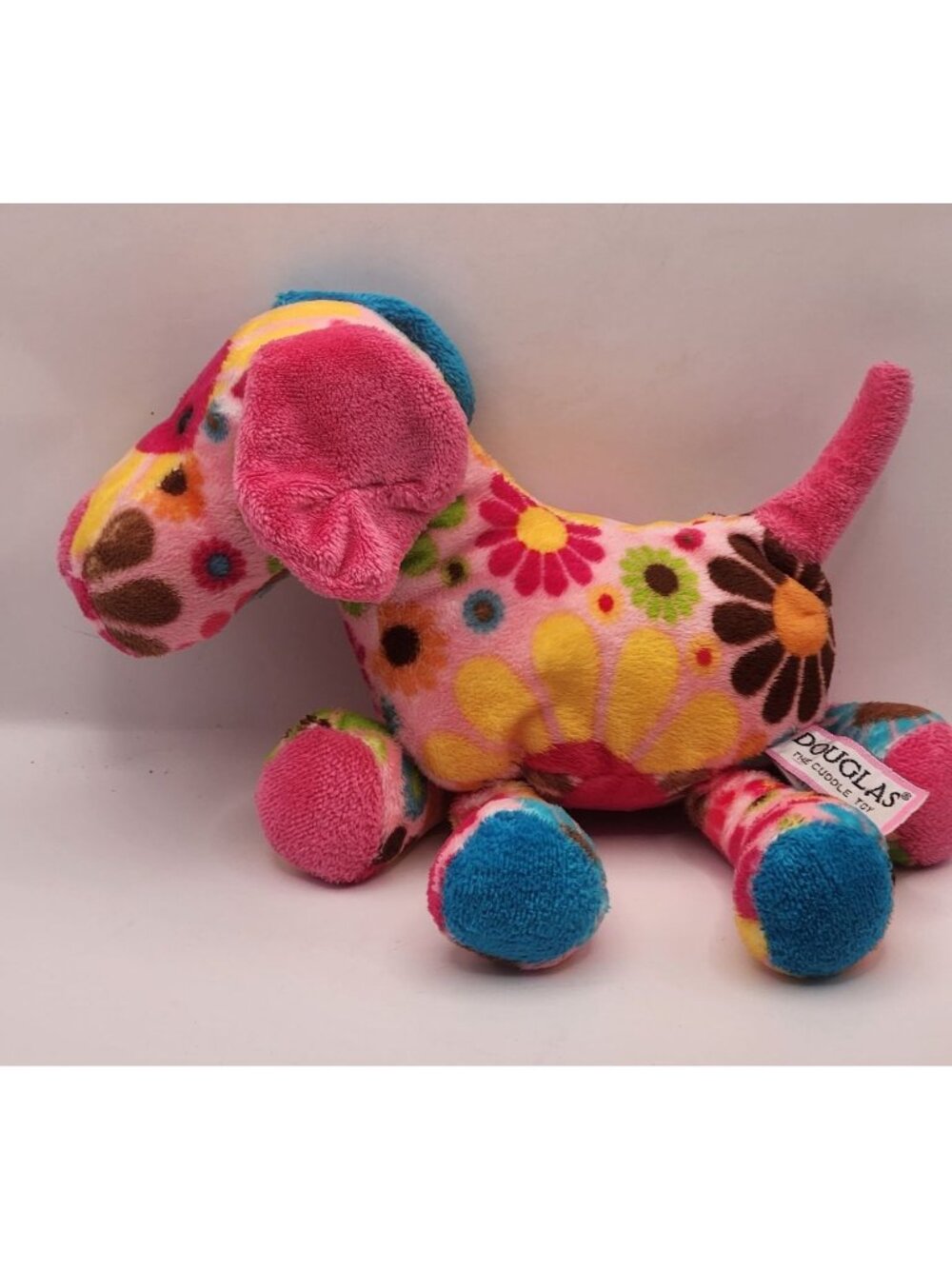 Douglas Fuzzles Thelma Puppy Dog Bright Flower Power Plush Daisy Pink Toy 10"